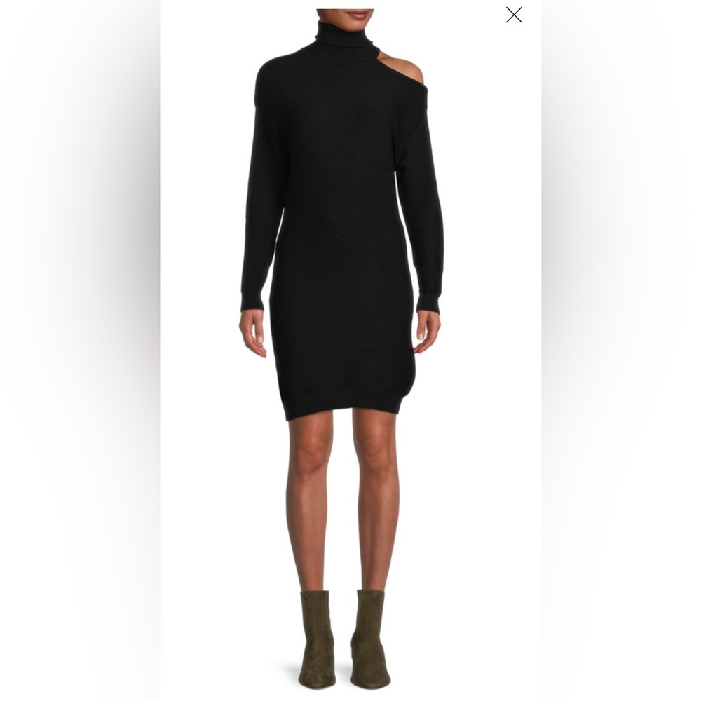 NWT BCBG black ribbed turtleneck sweater dress